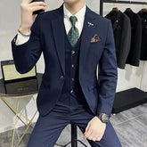 (Jacket +Vest+Pants) Plus Size 7XL-S Men Korean Slim Fit Groom Wedding Business Casual Tuxedo Mens Work Social Suit 3 Pieces Navy blue